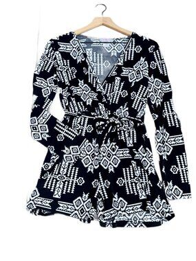 Pretty Young Thing Romper Medium Black White Faux Wrap
